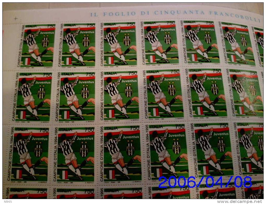 REPUBBLICA ITALIANA - ITALY - ANNO 1995 - CALCIO JUVENTUS CAMPIONE   - FOGLIO INTERO ** MNH - Ganze Bögen