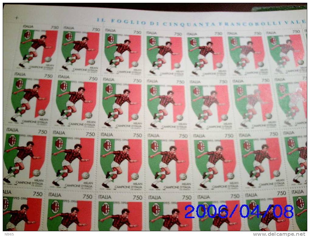 REPUBBLICA ITALIANA - ITALY - ANNO 1996 - CALCIO MILAN CAMPIONE  - FOGLIO INTERO ** MNH - Ganze Bögen