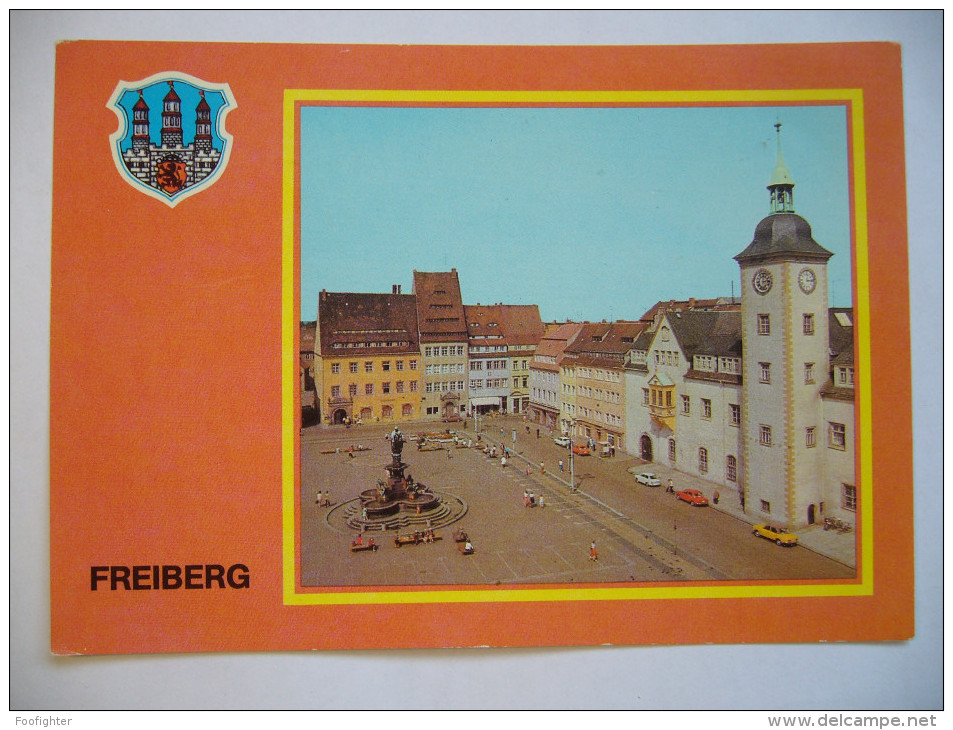 GERMANY: Freiberg - Obermarkt Mit Rathaus Und Brunnendenkmal, Wappen - 1980s Unused - Freiberg (Sachsen)