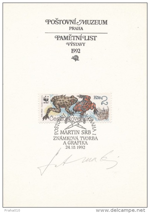 I2615 - Czechoslovakia (1992) Commemorative Sheet Exhibitions At Postal Museum Signed By The Author Engraving Stamp WWF! - Lettres & Documents
