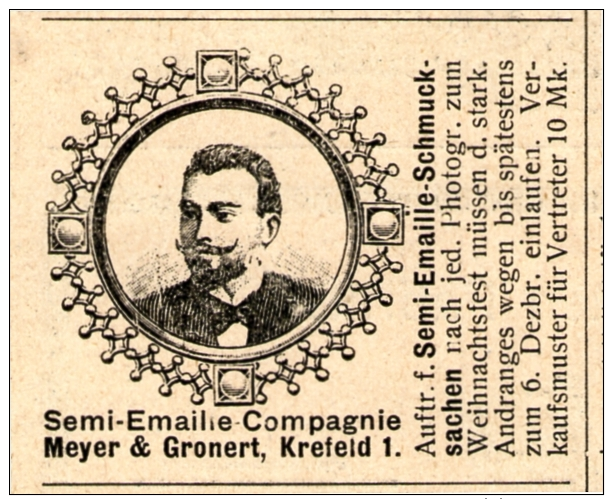 Original-Werbung/Inserat/ Anzeige 1902 : SEMI-EMAILLE SCHMUCKSACHEN / MEYER & GRONERT KREFELD Ca 40 X 50 Mm - Publicidad