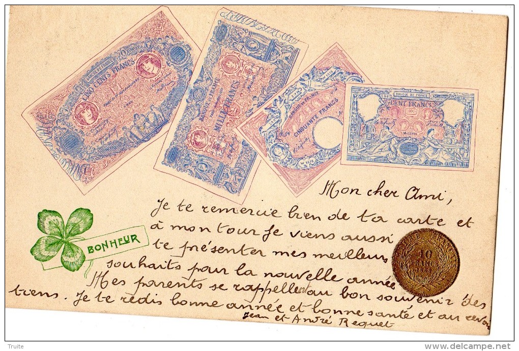 REPRESENTATIONS DE MONNAIES DONT 10 FRANCS DE 1868 BILLETS DE 500 FRANCS 1000 FRANCS 50 FRANCS 100 FRANCS RARE - Münzen (Abb.)