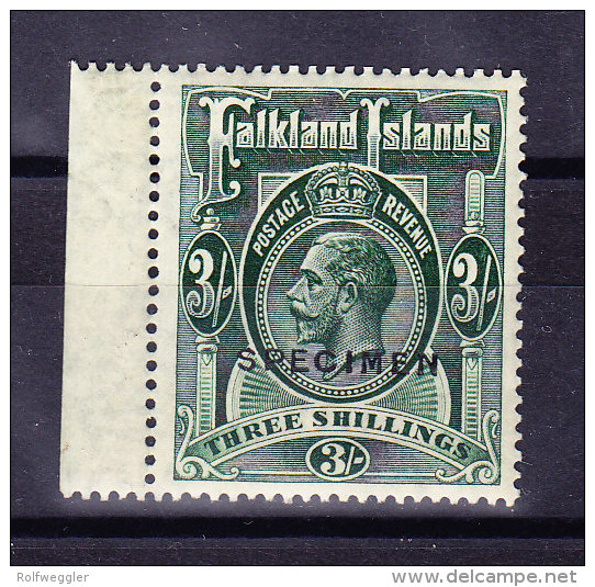 1923 Falkland Inseln 3 Shilling * Mit Aufdruck "Specimen" SG#80 S - Falkland