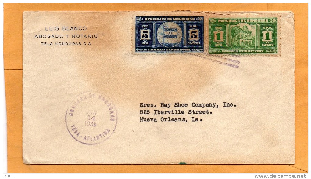 Honduras 1938 Cover Mailed To USA - Honduras