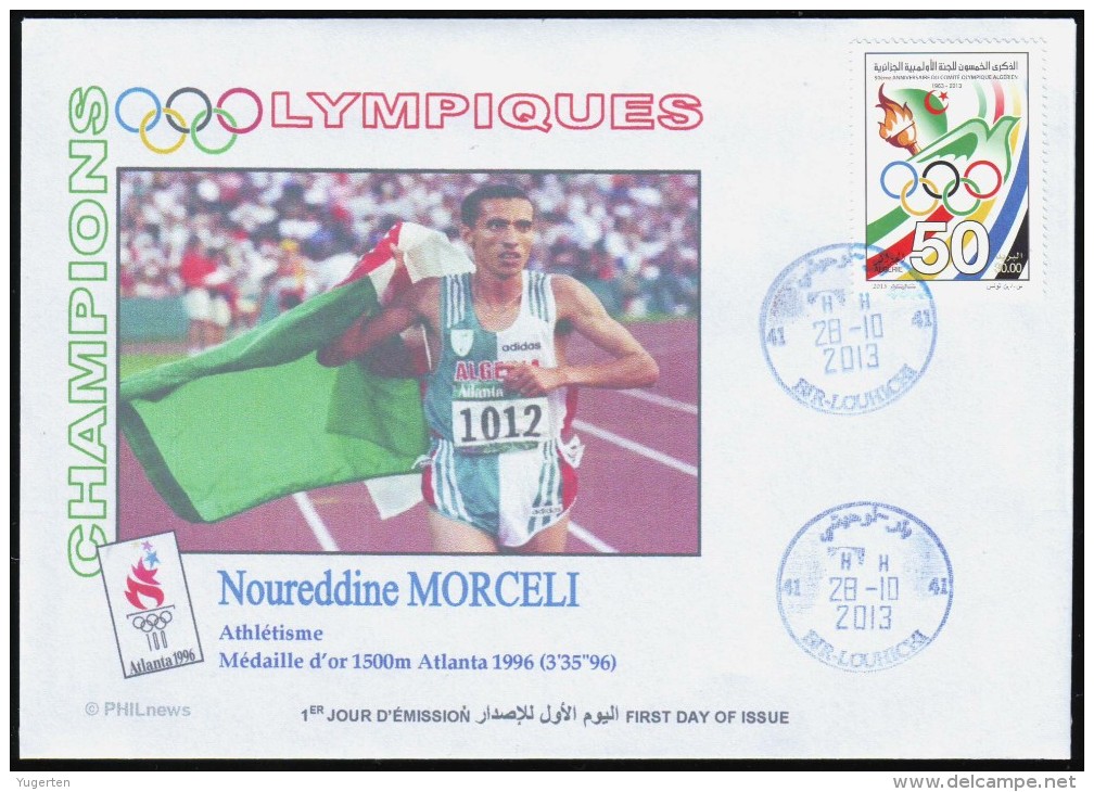 ALGERIE ALGERIA 2013  - FDC - Athletics - Gold Medallist - Algerian Olympic Committee  Morceli - Zomer 1996: Atlanta