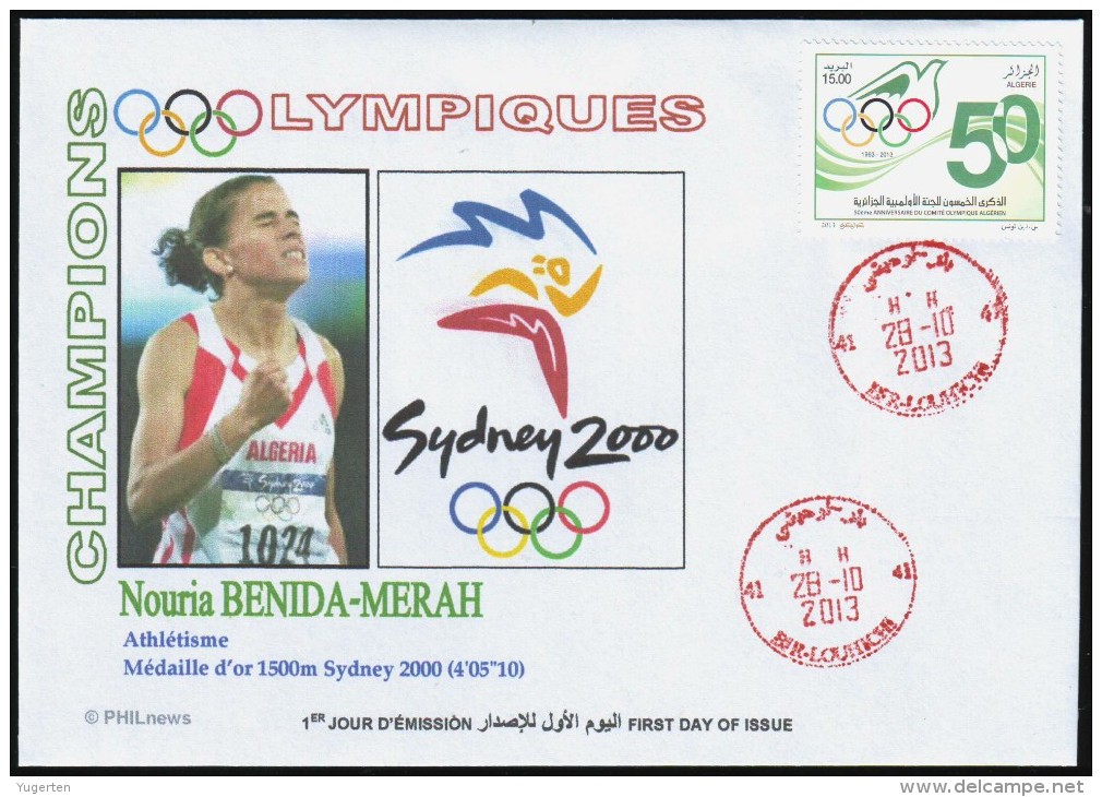 ALGERIE ALGERIA 2013  - FDC - Algerian Olympic Committee   - Athletics Gold Medallist - Verano 2000: Sydney