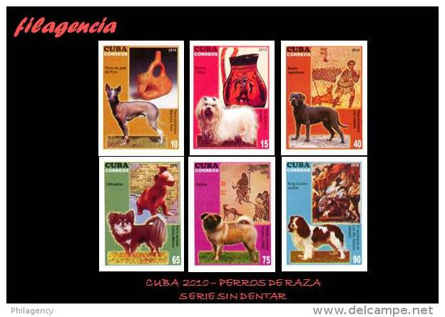 PIEZAS. CUBA MINT. 2010-12 FAUNA. PERROS DE RAZA. SERIE SIN DENTAR - Imperforates, Proofs & Errors