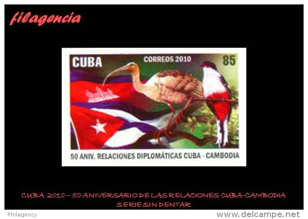 PIEZAS. CUBA MINT. 2010-15 50 ANIVERSARIO DE LAS RELACIONES DIPLOMÁTICAS CUBA-CAMBODIA. SERIE SIN DENTAR - Imperforates, Proofs & Errors