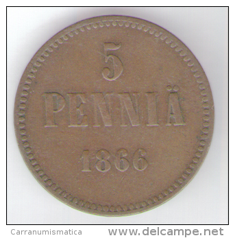 FINLANDIA-RUSSIA 5 PENNIA 1866 ALESSANDRO II - Finlandia