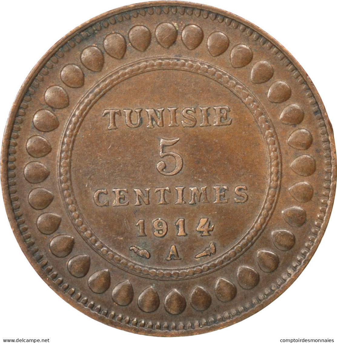 Monnaie, Tunisie, Muhammad Al-Nasir Bey, 5 Centimes, 1914, Paris, TTB, Bronze - Túnez