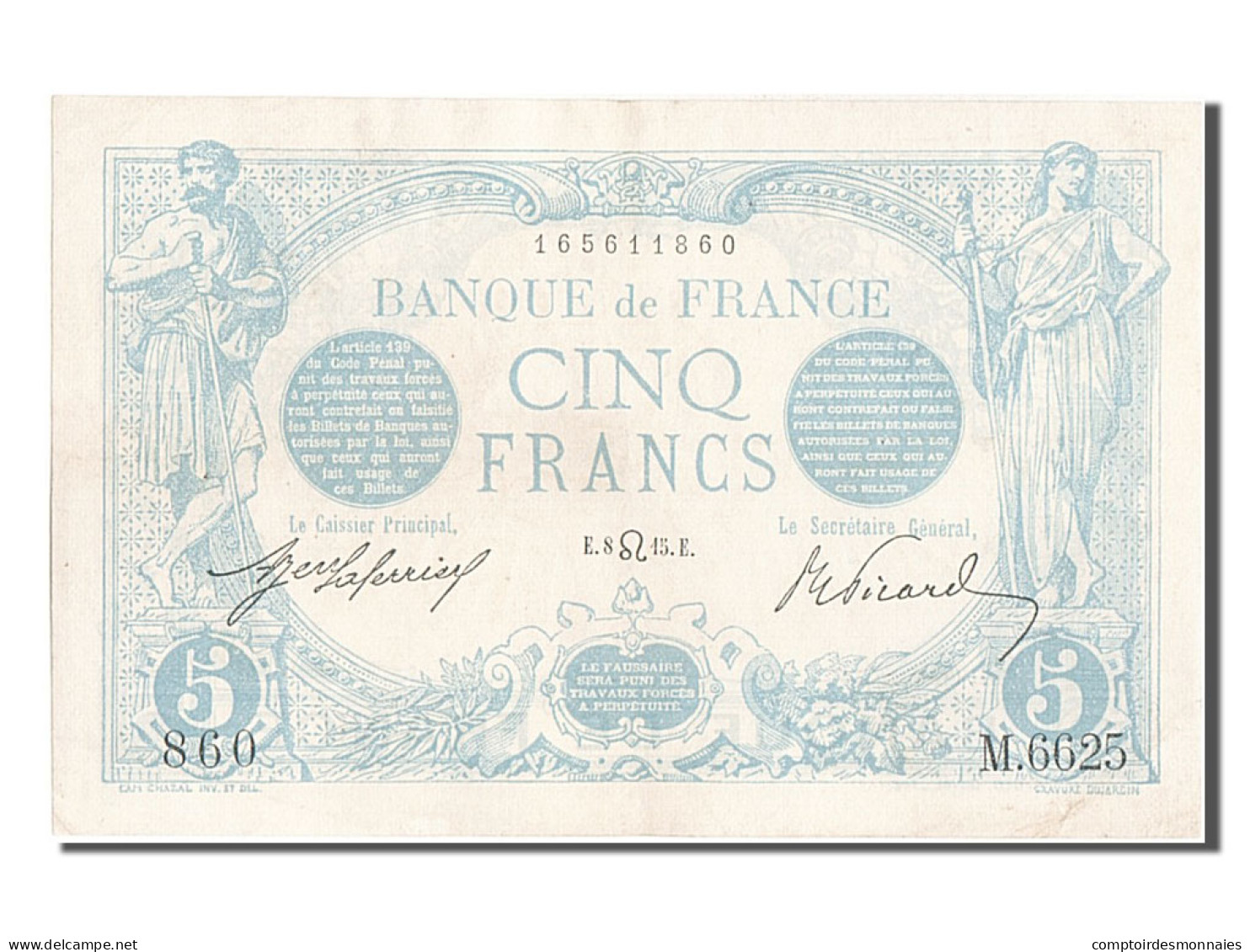 Billet, France, 5 Francs, 5 F 1912-1917 ''Bleu'', 1915, 1915-07-08, TTB+ - 5 F 1912-1917 ''Bleu''