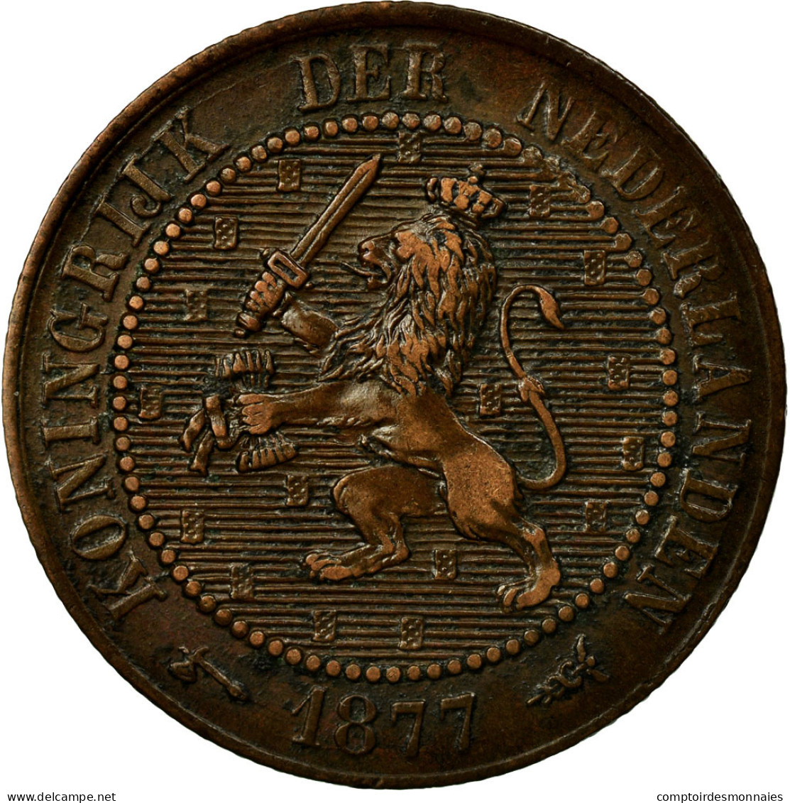 Monnaie, Pays-Bas, William III, 2-1/2 Cent, 1877, TTB, Bronze, KM:108.1 - 1849-1890 : Willem III