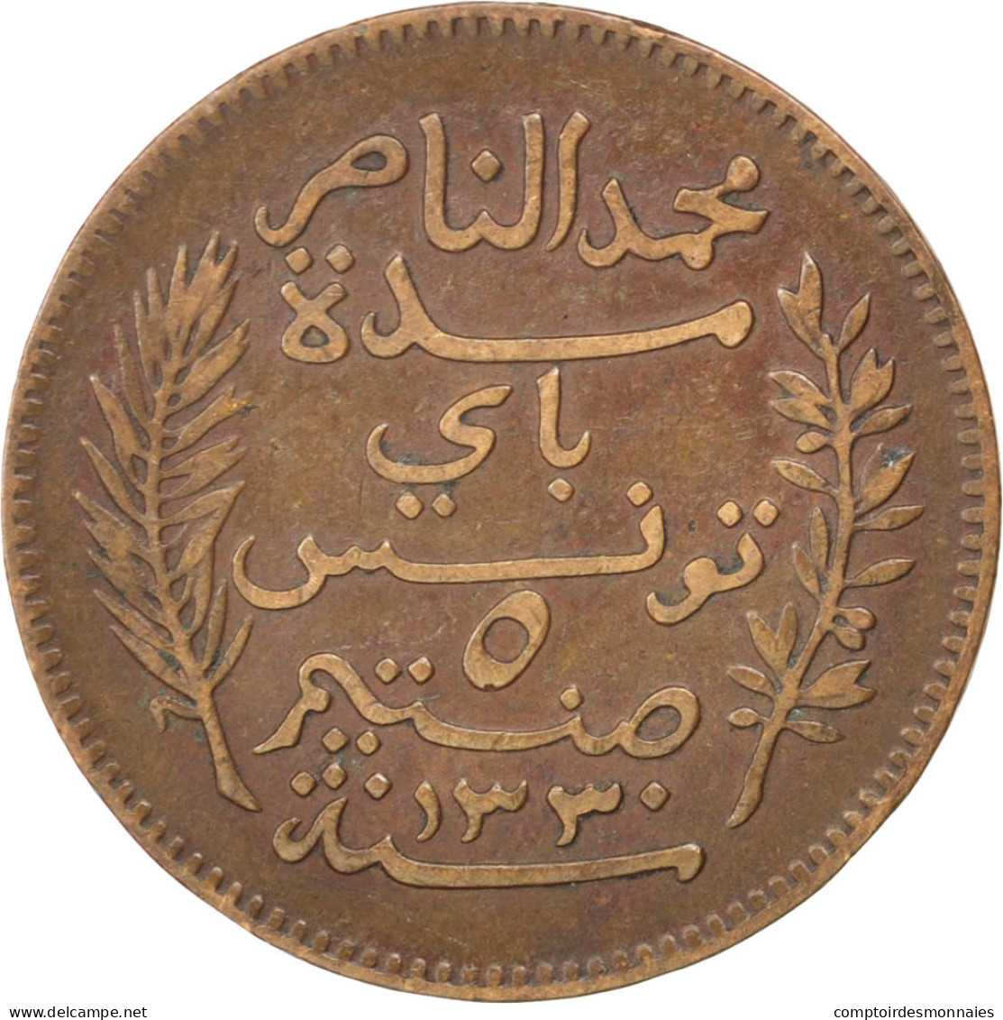 Monnaie, Tunisie, Muhammad Al-Nasir Bey, 5 Centimes, 1912, Paris, TTB, Bronze - Túnez