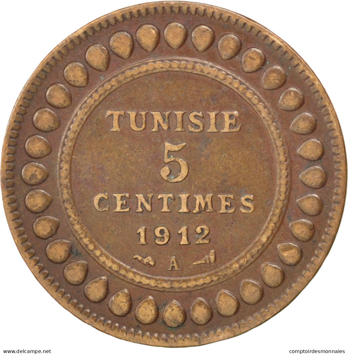 Monnaie, Tunisie, Muhammad Al-Nasir Bey, 5 Centimes, 1912, Paris, TTB, Bronze - Túnez