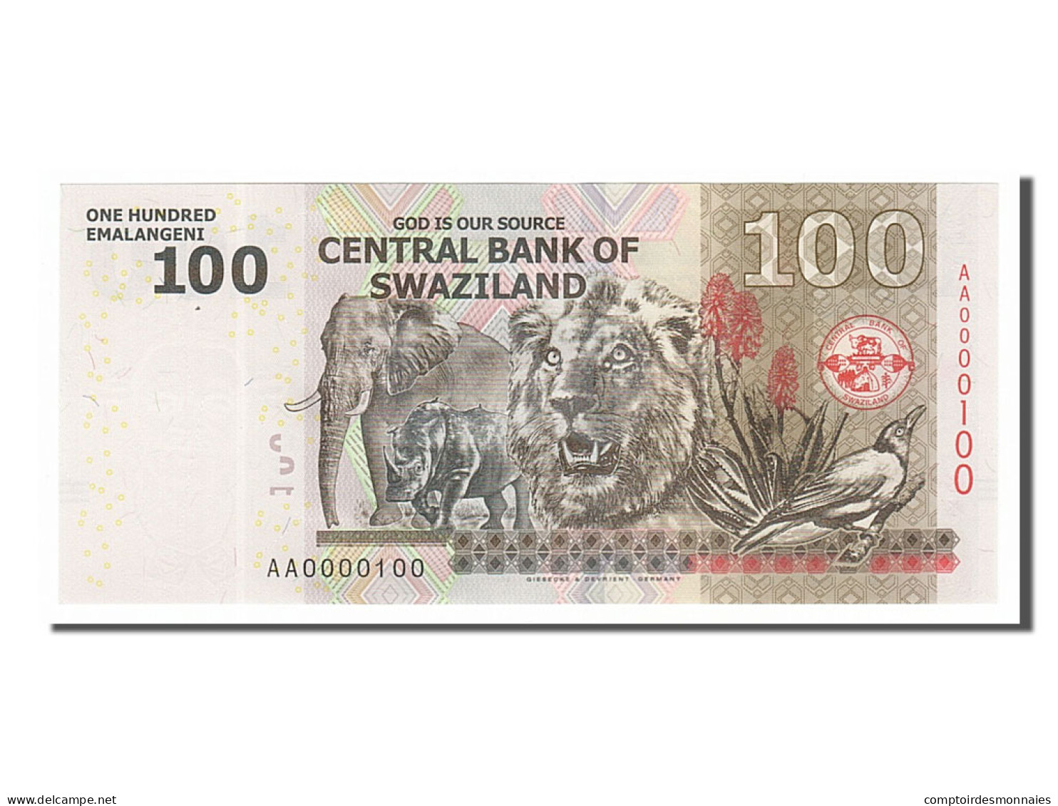 Billet, Swaziland, 100 Emalangeni, 2010, 2010-09-06, NEUF - Swaziland