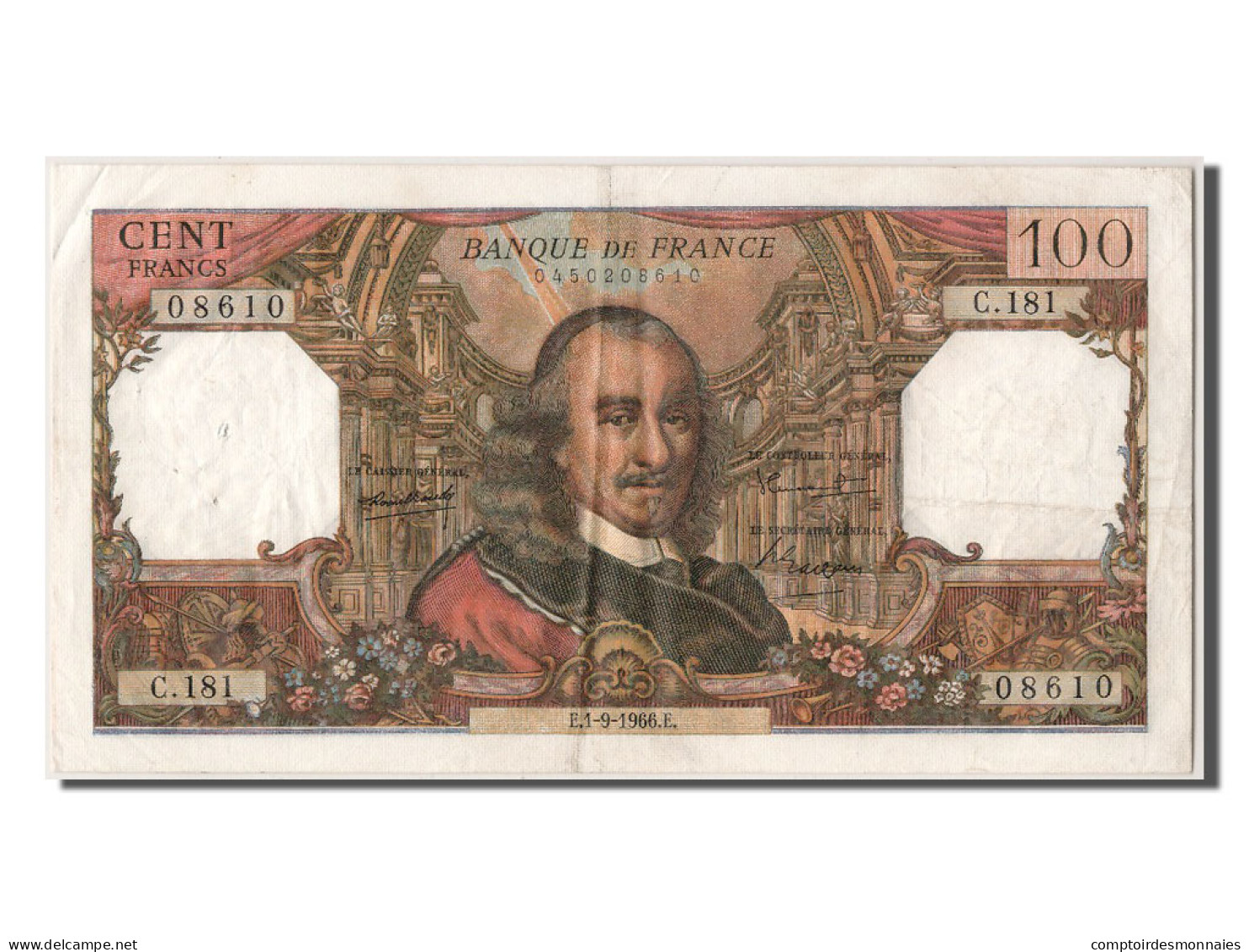 Billet, France, 100 Francs, 100 F 1964-1979 ''Corneille'', 1966, 1966-09-01 - 100 F 1964-1979 ''Corneille''