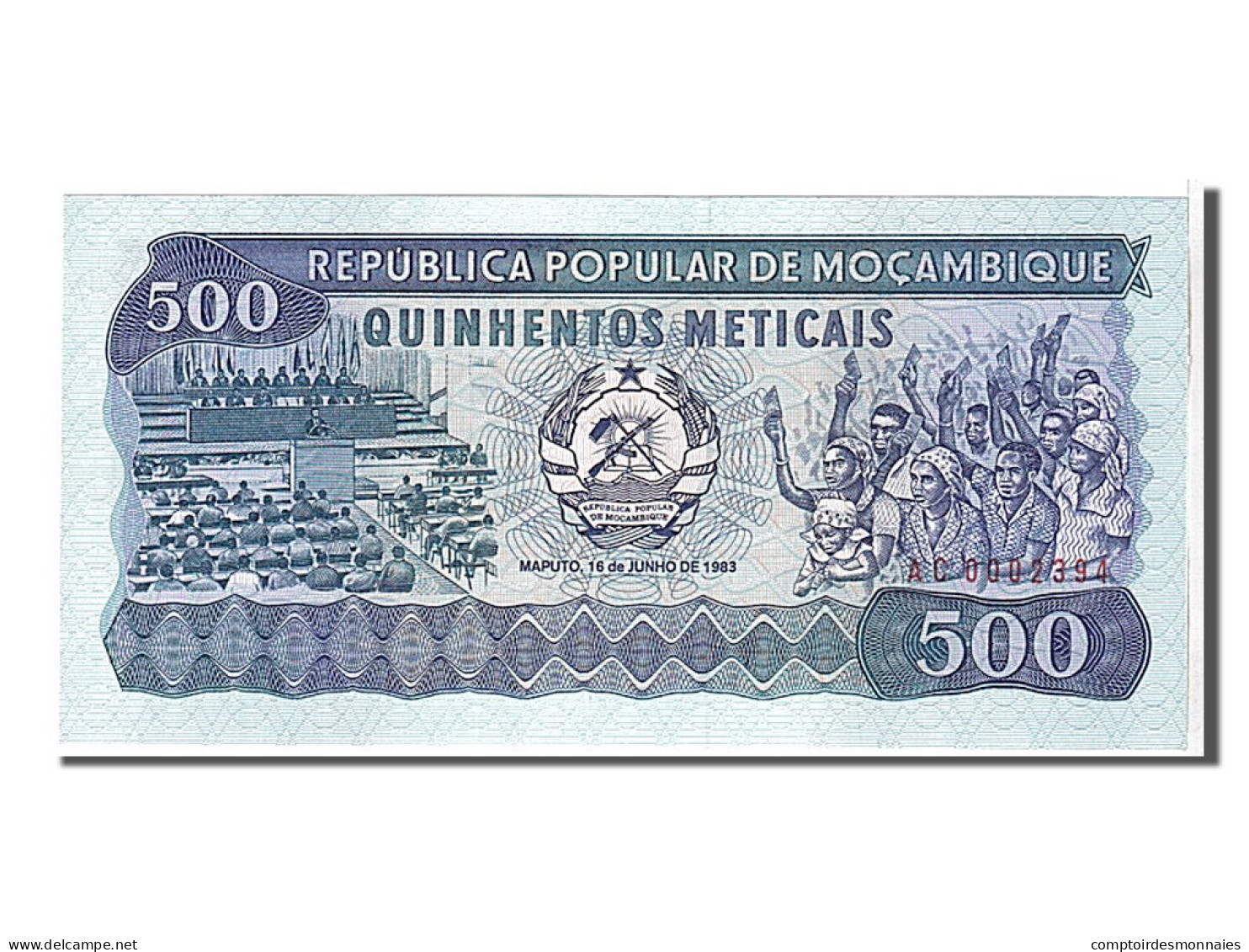 Billet, Mozambique, 500 Meticais, 1983, NEUF - Mozambico