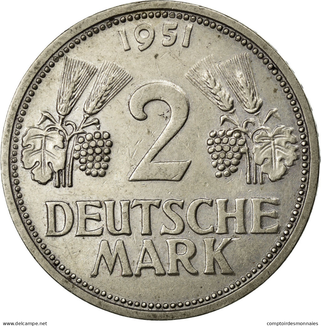 Monnaie, République Fédérale Allemande, 2 Mark, 1951, Karlsruhe, TTB - 2 Marcos