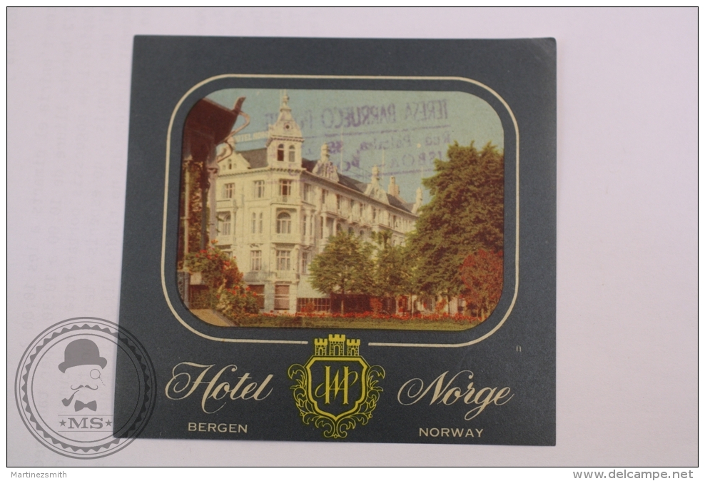Hotel Norge, Berge - Norway - Original Vintage Luggage Hotel Label - Sticker - Etiquettes D'hotels