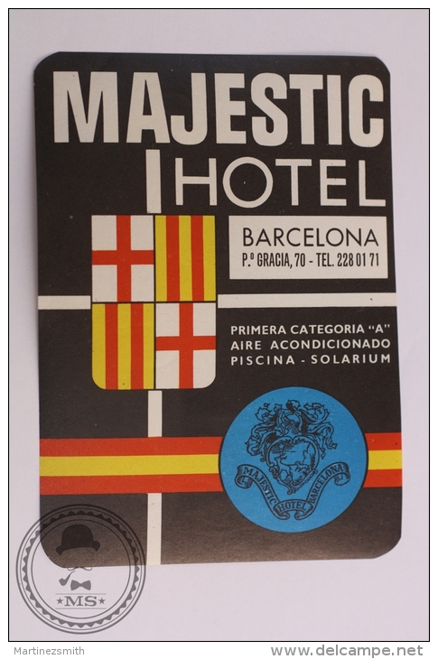 Majestic Hotel, Barcelona - Spain - Original Vintage Luggage Hotel Label - Sticker - Hotel Labels