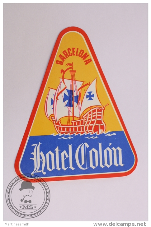 Hotel Colón, Barcelona - Spain - Original Vintage Luggage Hotel Label - Sticker - Etiquetas De Hotel