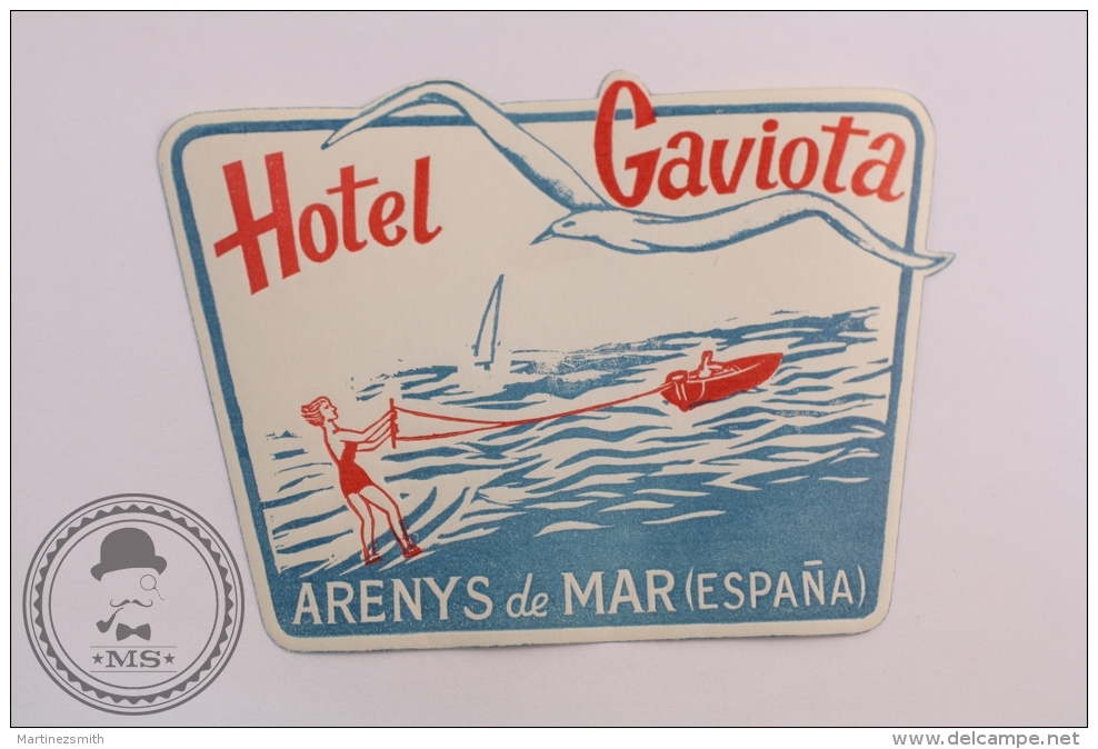 Hotel Gaviota, Arenys De Mar, Barcelona - Spain - Original Vintage Luggage Hotel Label - Sticker - Hotel Labels