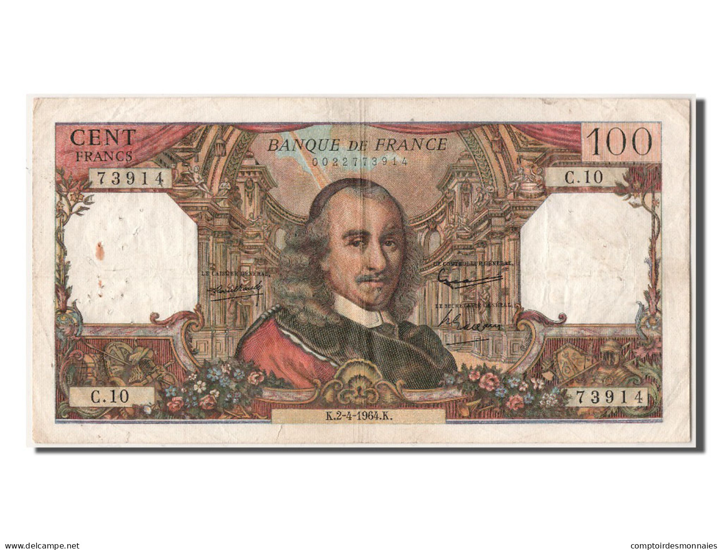 Billet, France, 100 Francs, 100 F 1964-1979 ''Corneille'', 1964, 1964-04-02 - 100 F 1964-1979 ''Corneille''