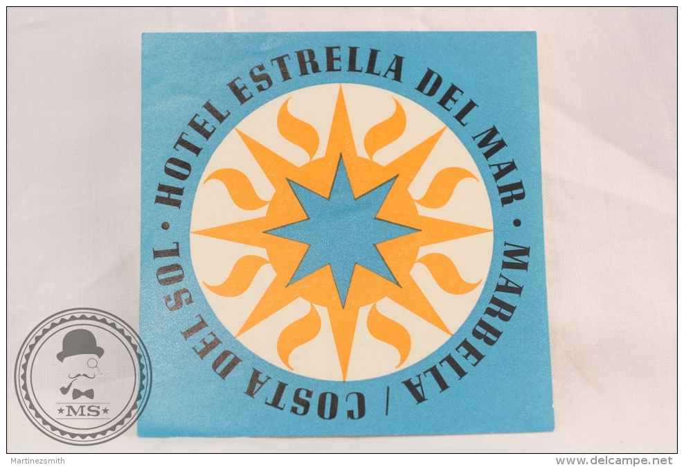 Hotel Estrella Del Mar - Marbella, Costa Del Sol - Spain - Original Vintage Luggage Hotel Label - Sticker - Etiquetas De Hotel