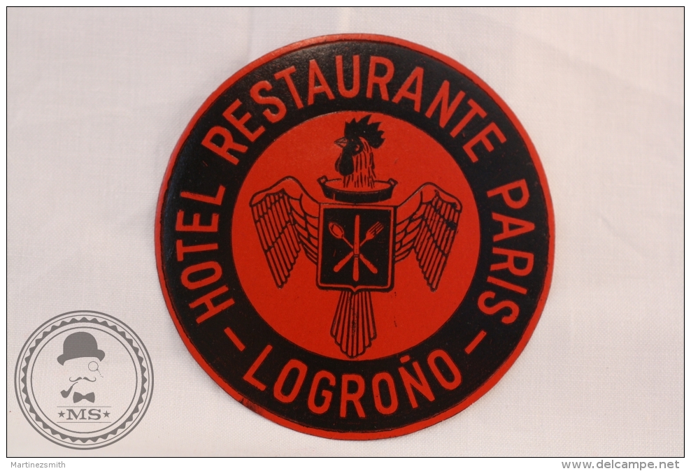 Hotel Restaurante Paris, Logroño - Spain - Original Vintage Luggage Hotel Label - Sticker - Etiketten Van Hotels