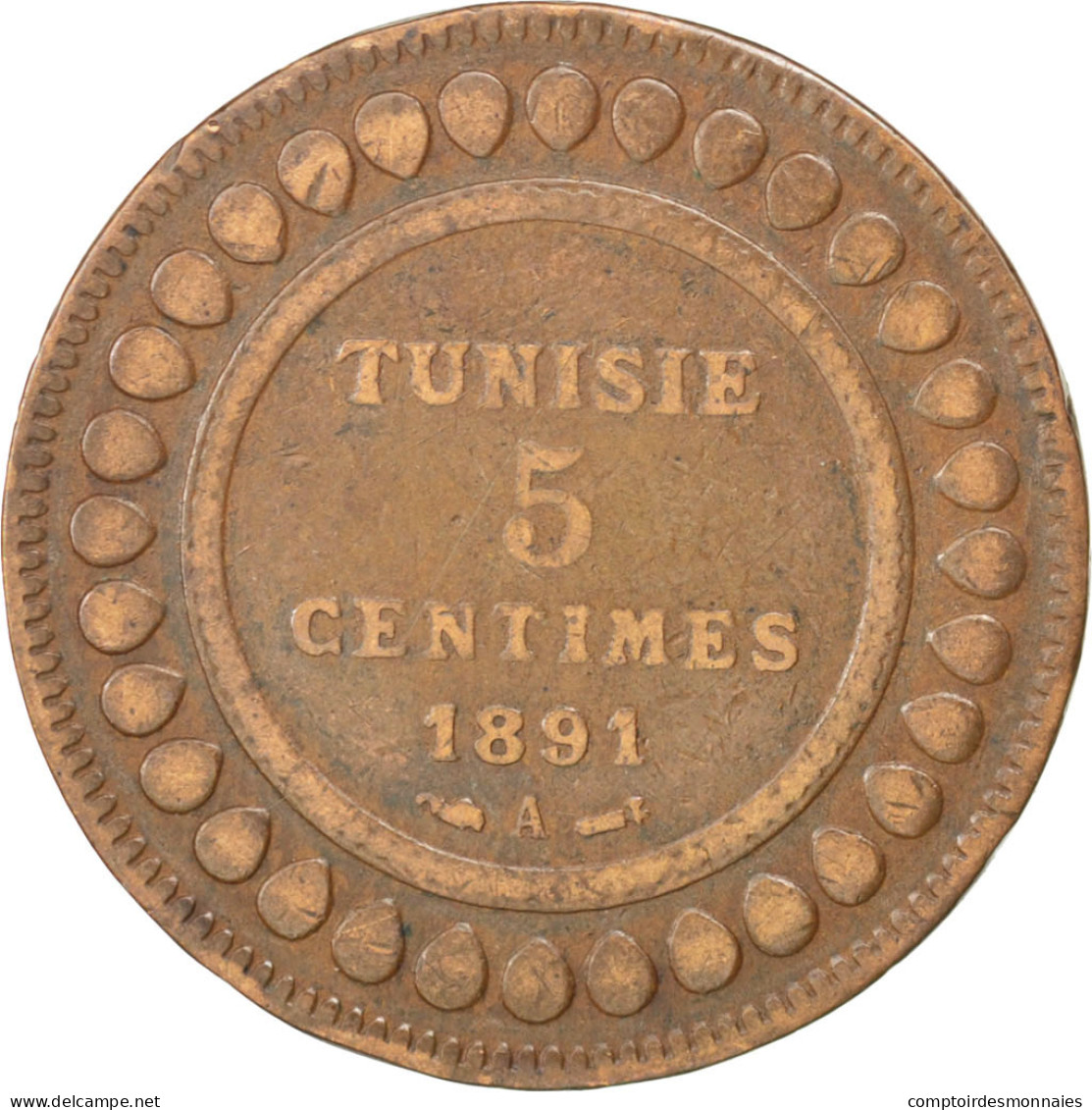 Monnaie, Tunisie, Ali Bey, 5 Centimes, 1891, Paris, TTB, Bronze, KM:221 - Tunisie