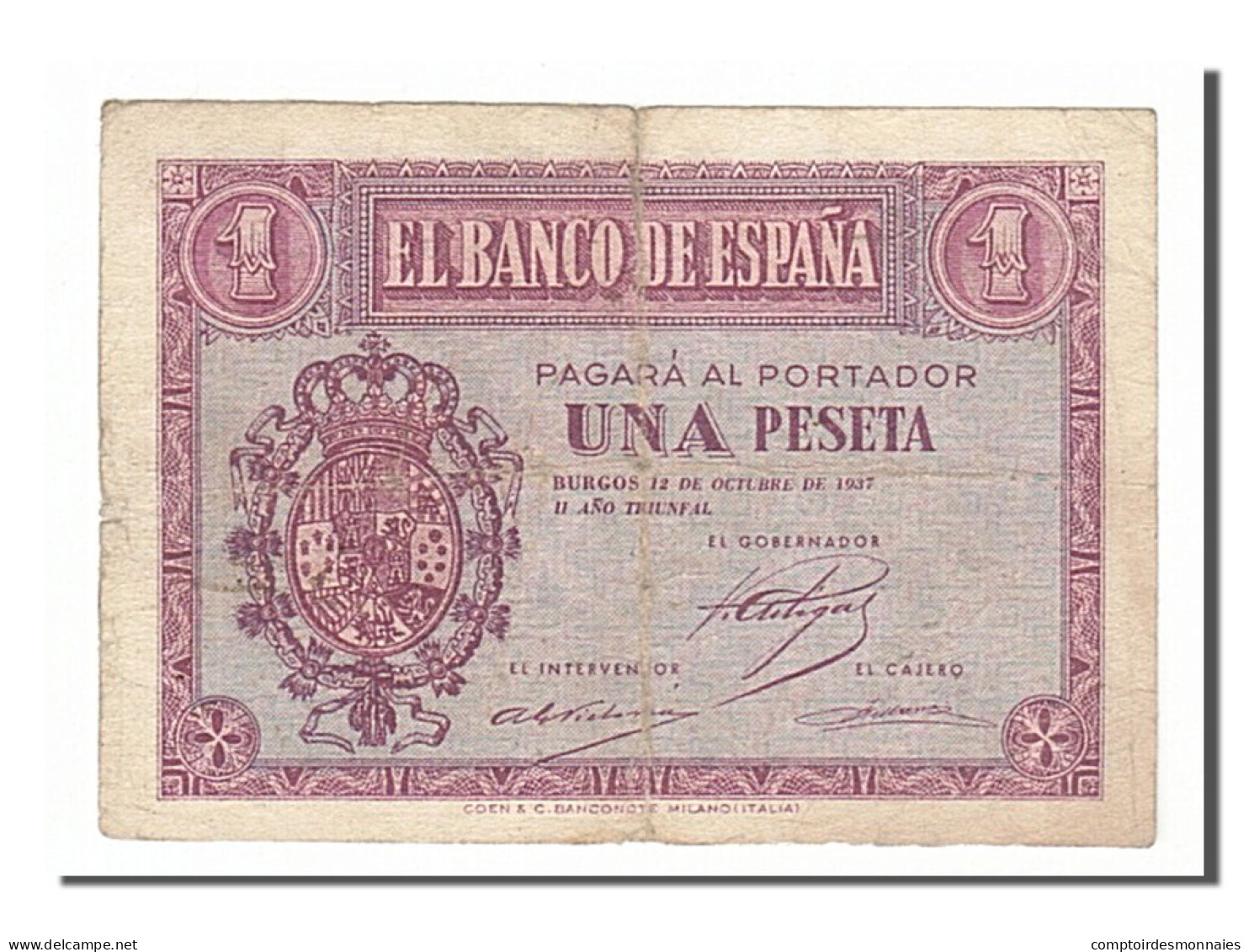 Billet, Espagne, 1 Peseta, 1937, 1937-10-12, TB - 1-2 Pesetas
