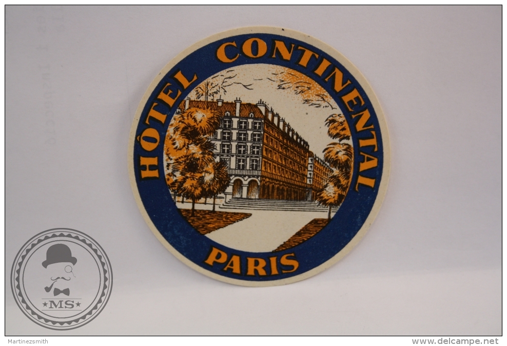 Hotel Continental, Paris - France - Original Vintage Luggage Hotel Label - Sticker - Etiquetas De Hotel