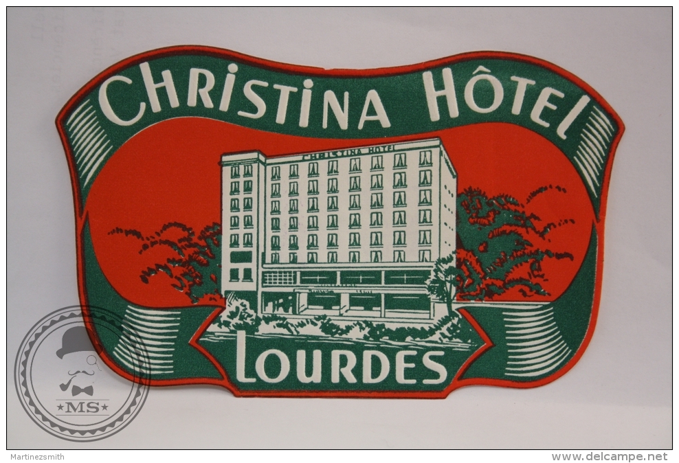 Christina Hotel, Lourdes - France - Original Vintage Luggage Hotel Label - Sticker - Hotel Labels