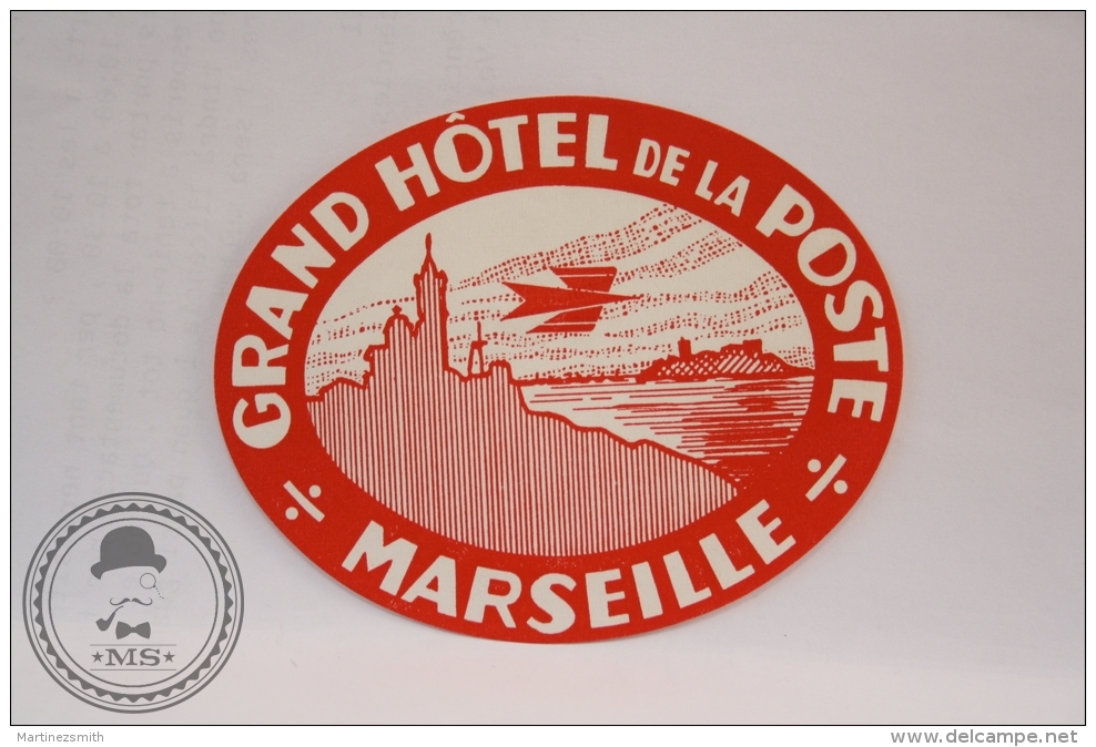 Grand Hotel De La Poste, Marseille  - France - Original Vintage Luggage Hotel Label - Sticker - Hotel Labels