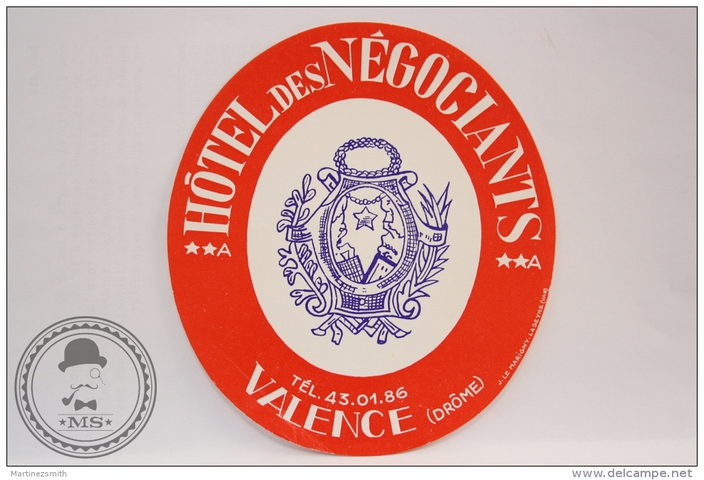 Hotel Des Negociants, Valence - France - Original Vintage Luggage Hotel Label - Sticker - Hotel Labels