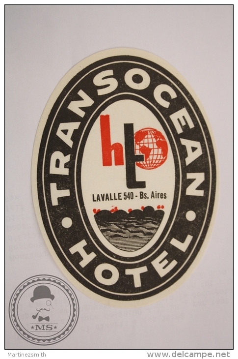 Transocean Hotel - Buenos Aires - Argentina - Original  Vintage Luggage Hotel Label - Sticker - Etiketten Van Hotels