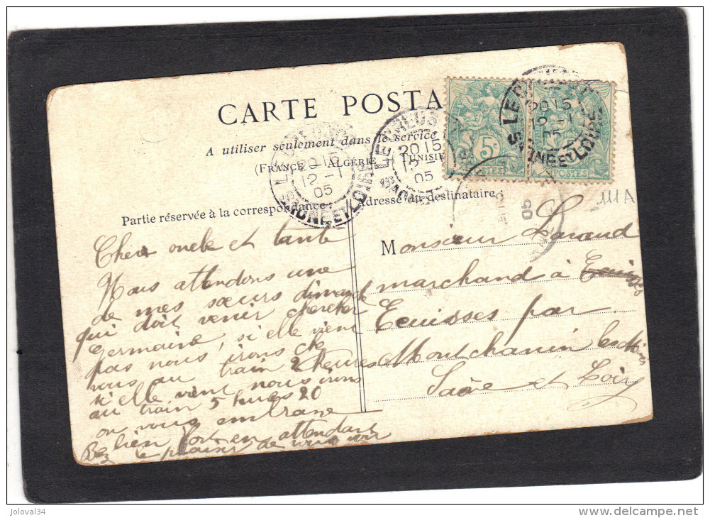 Yvert 111 X 2 Blanc Cachet Le Creusot Saône Et Loire 1905 Sur Carte Postale Enfant - 1900-29 Blanc