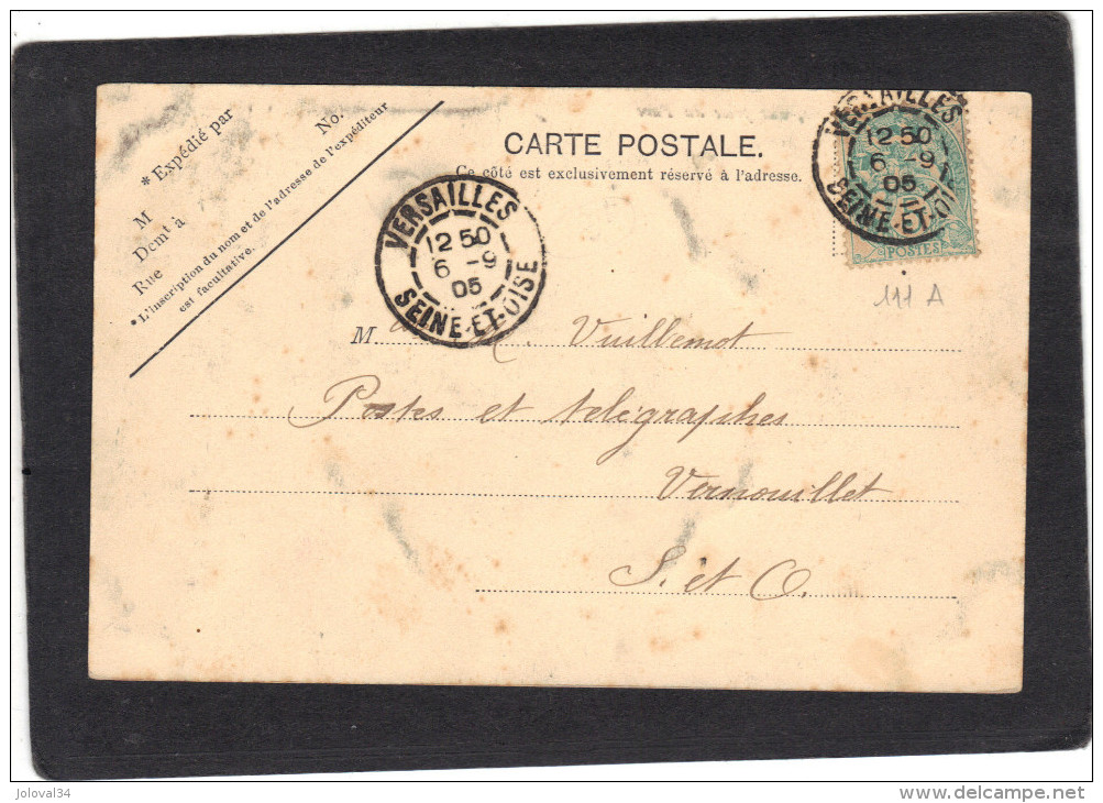 Yvert 111 Blanc Cachet  Versailles Seine Et Oise 1905 Sur Carte Postale - 1900-29 Blanc