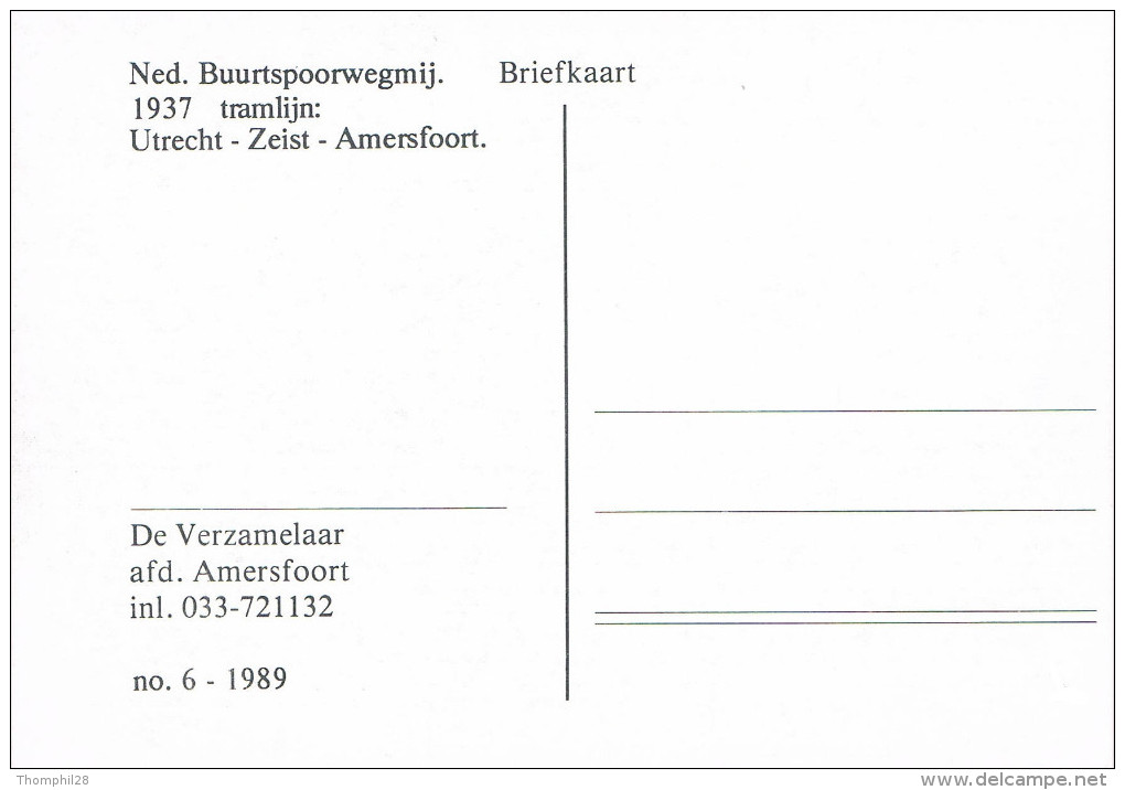 AMERSFOORT - Ned. Buurtspoorwegmij. 1937 Tramlijn : Utrecht, Zeist, Amersfoort - Reproduction - Non Circulée, 2 Scans - Amersfoort