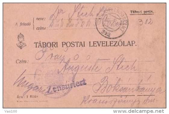 WAR FIELD POSTCARD FROM WORLD WAR 1, CENSORED NR 312, 1916, HUNGARY - Lettres & Documents