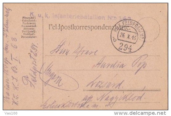 WAR FIELD POSTCARD FROM WORLD WAR 1, CENSORED NR 294, 1916, HUNGARY - Briefe U. Dokumente