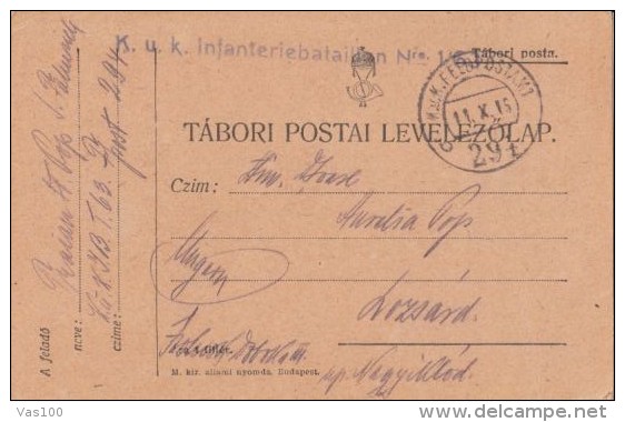 WAR FIELD POSTCARD FROM WORLD WAR 1, BATALLION 1/63, CENSORED NR 294, 1916, HUNGARY - Lettres & Documents