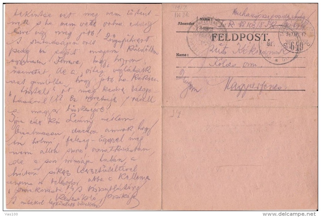 WAR FIELD CORRESPONDENCE, LETTER FROM WORLD WAR 1, CENSORED NR 649, 1917, HUNGARY - Briefe U. Dokumente