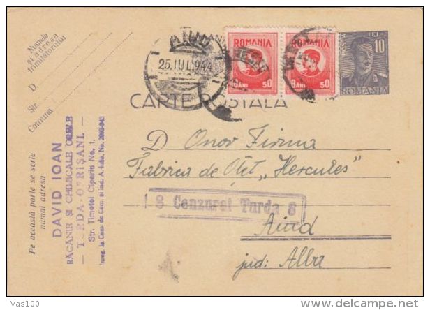 KING MICHAEL STAMPS ON PC STATIONERY, ENTIER POSTAL, CENSORED TURDA NR 8, 1944, ROMANIA - Lettres 2ème Guerre Mondiale