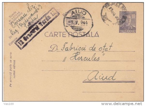 KING MICHAEL PC STATIONERY, ENTIER POSTAL, CENSORED TURDA NR 12, 1944, ROMANIA - Lettres 2ème Guerre Mondiale