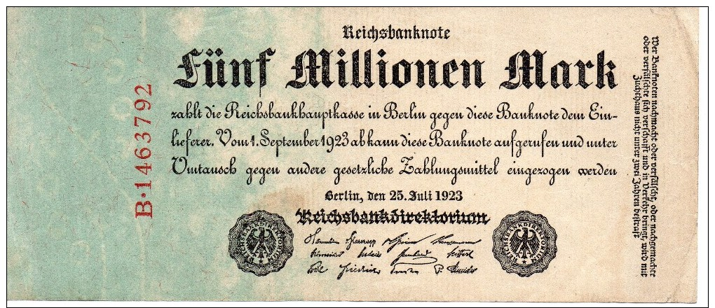 Banconota Da 5 Millionen Mark Del 1923 - 5 Millionen Mark