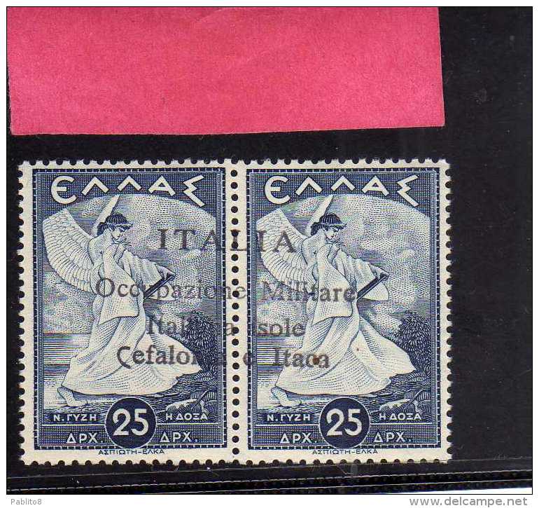 OCCUPAZIONE ITALIANA CEFALONIA E ITACA KEFALONIA ITHACA 1941 MITOLOGICA 25 D + 25 D MNH SIGNED FIRMATO VARIETY VARIETA' - Cefalonia & Itaca