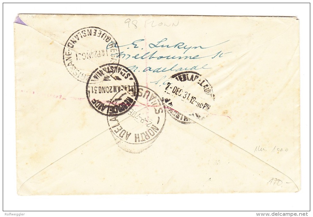 Adelaide R-Brief Nach Brisbane Erstflug Sydney-Brisbane 24-11-31 - Cartas & Documentos