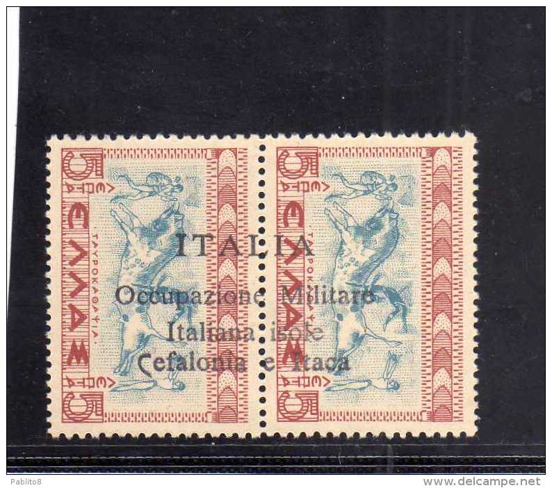 OCCUPAZIONE ITALIANA CEFALONIA E ITACA KEFALONIA ITHACA 1941 MITOLOGICA 5 LEPTA + 5L MNH VARIETA´ VARIETY SIGNED FIRMATO - Cefalonia & Itaca
