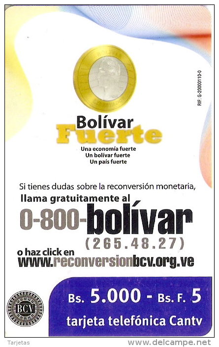 TARJETA DE VENEZUELA DE UNA MONEDA DE 1 BOLIVAR (COIN) - Timbres & Monnaies